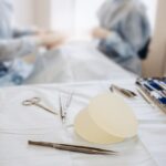 Close up of breast implants on table during surgery