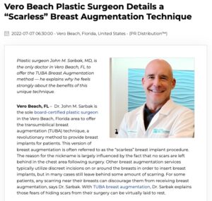 Vero Beach, FL plastic surgeon John M. Sarbak, MD provides key information on the TUBA breast augmentation.